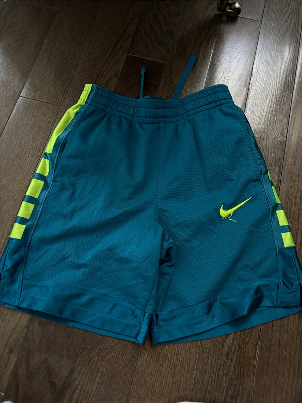 Nike Teal Shorts with Neon Yellow Swoosh